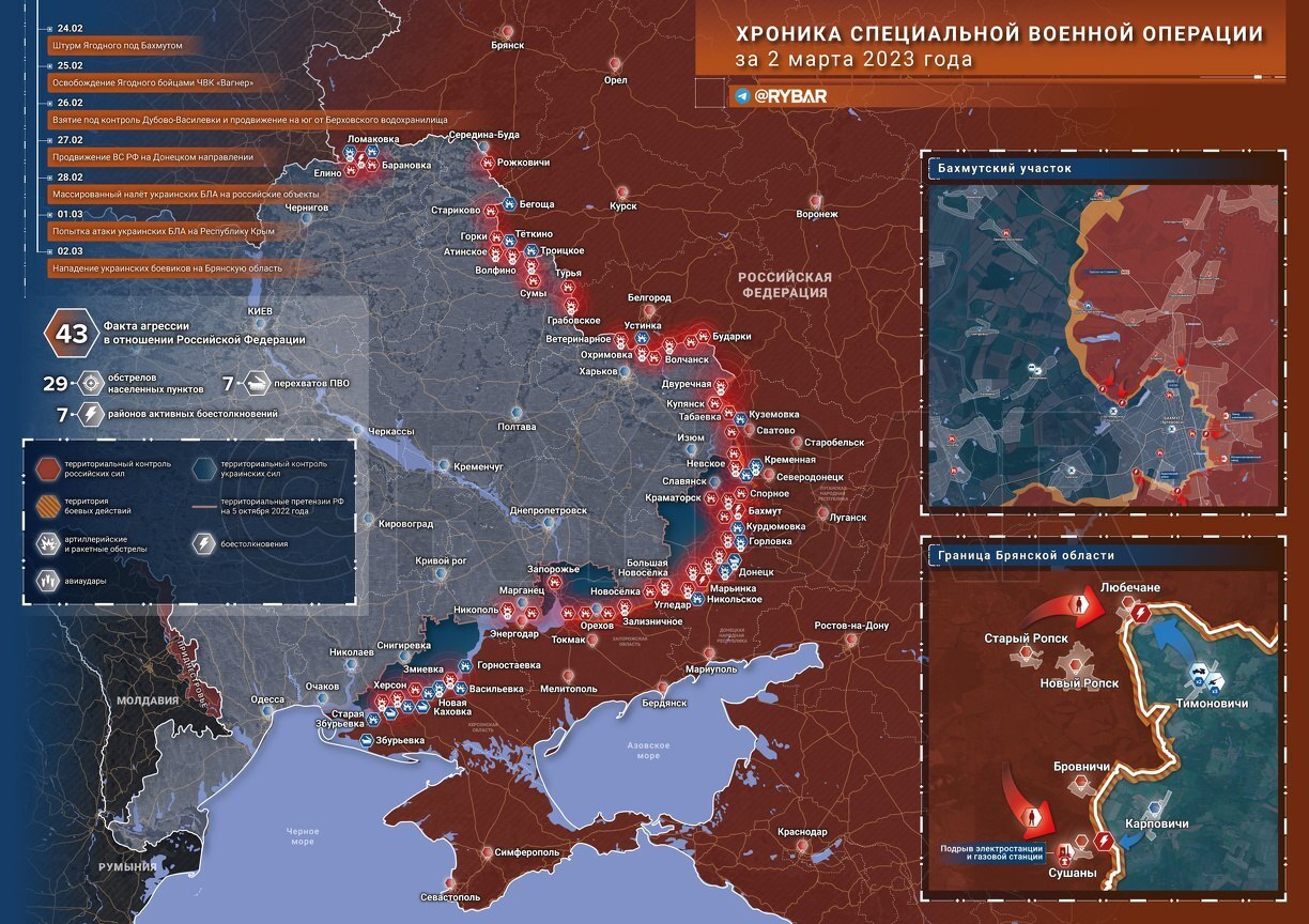 Карта боевых действий на Украине на сегодня 3 марта 2023 года
